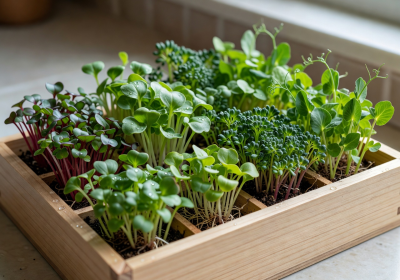 Assorted microgreen varieties arranged in a beautiful mixed collection box
